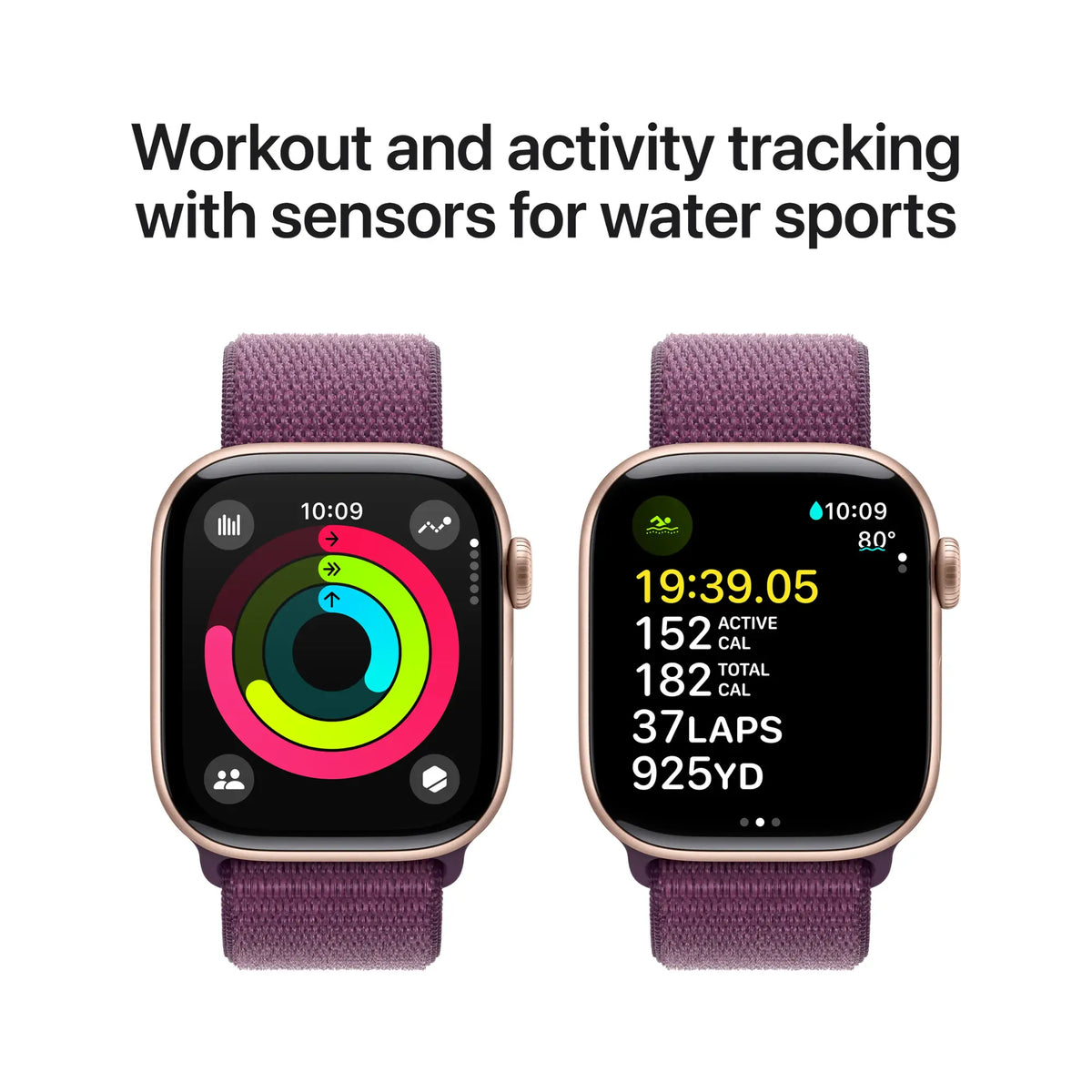 Apple Watch Series 10 (GPS) 42mm Rose Gold Aluminum Case w/ Plum Sport Loop