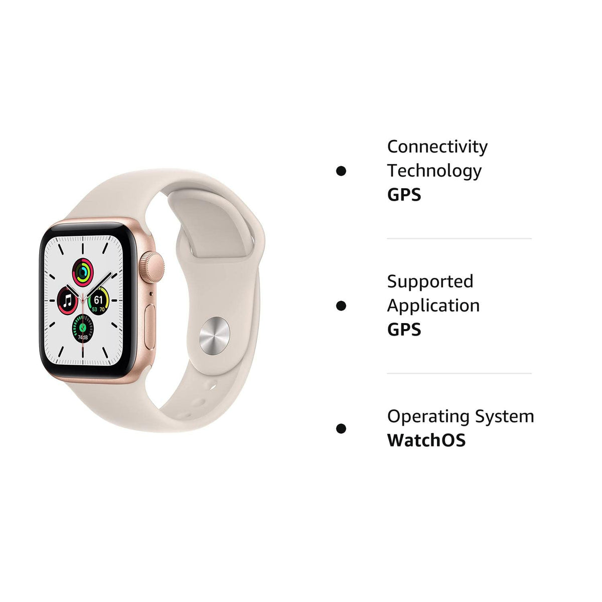 Apple Watch SE (GPS, 40mm) - Gold Aluminum Case with Starlight Sport Band - Regular -MKQ03LL/A