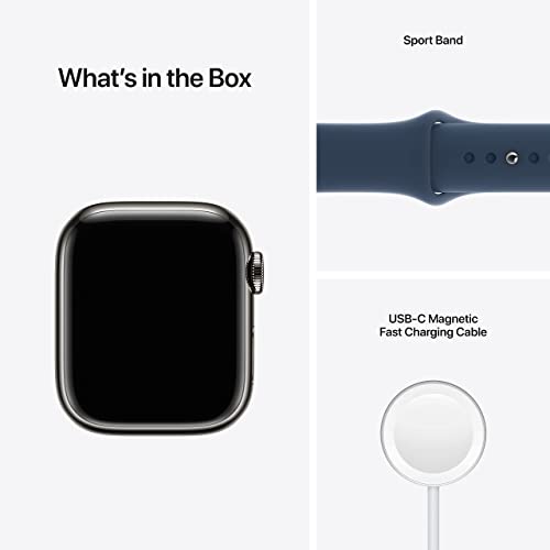Apple Watch Series 7 (GPS + Cellular, 41MM) Graphite Stainless Steel Case with Abyss Blue Sport Band - MKHJ3LL/A