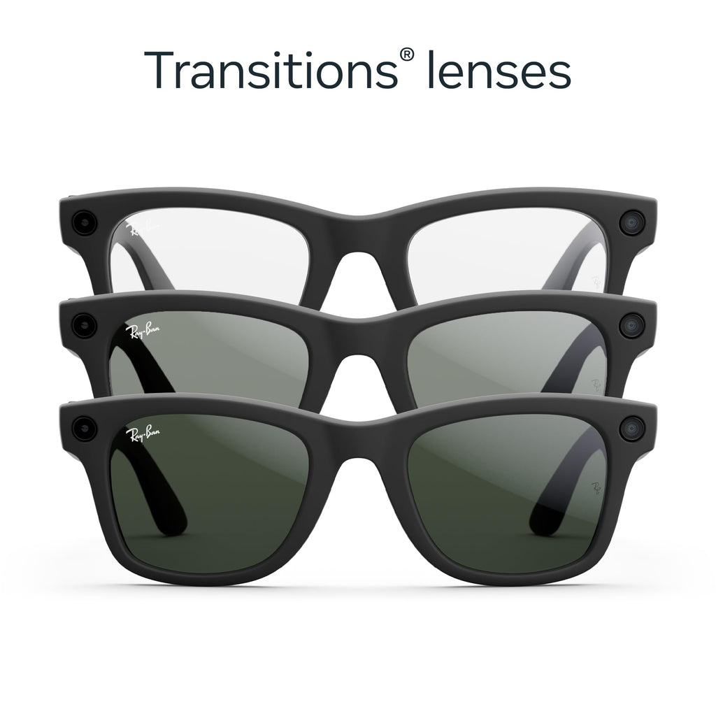 Ray-Ban Meta ? Wayfarer Smart Glasses with Meta AI, Audio, Photo, and Video ? Clear to Green Transitions Lenses ? Matte Black ? 601SM150