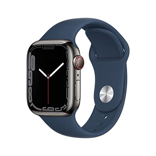 Apple Watch Series 7 (GPS + Cellular, 41MM) Graphite Stainless Steel Case with Abyss Blue Sport Band - MKHJ3LL/A