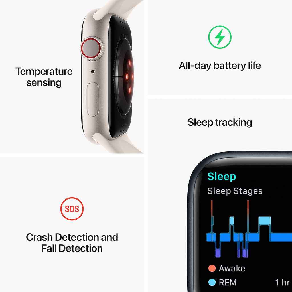 Apple Watch Series 8 (GPS + Cellular, 45MM) - Silver Aluminum Case with M/L White Sport Band  - MP4W3LL/A