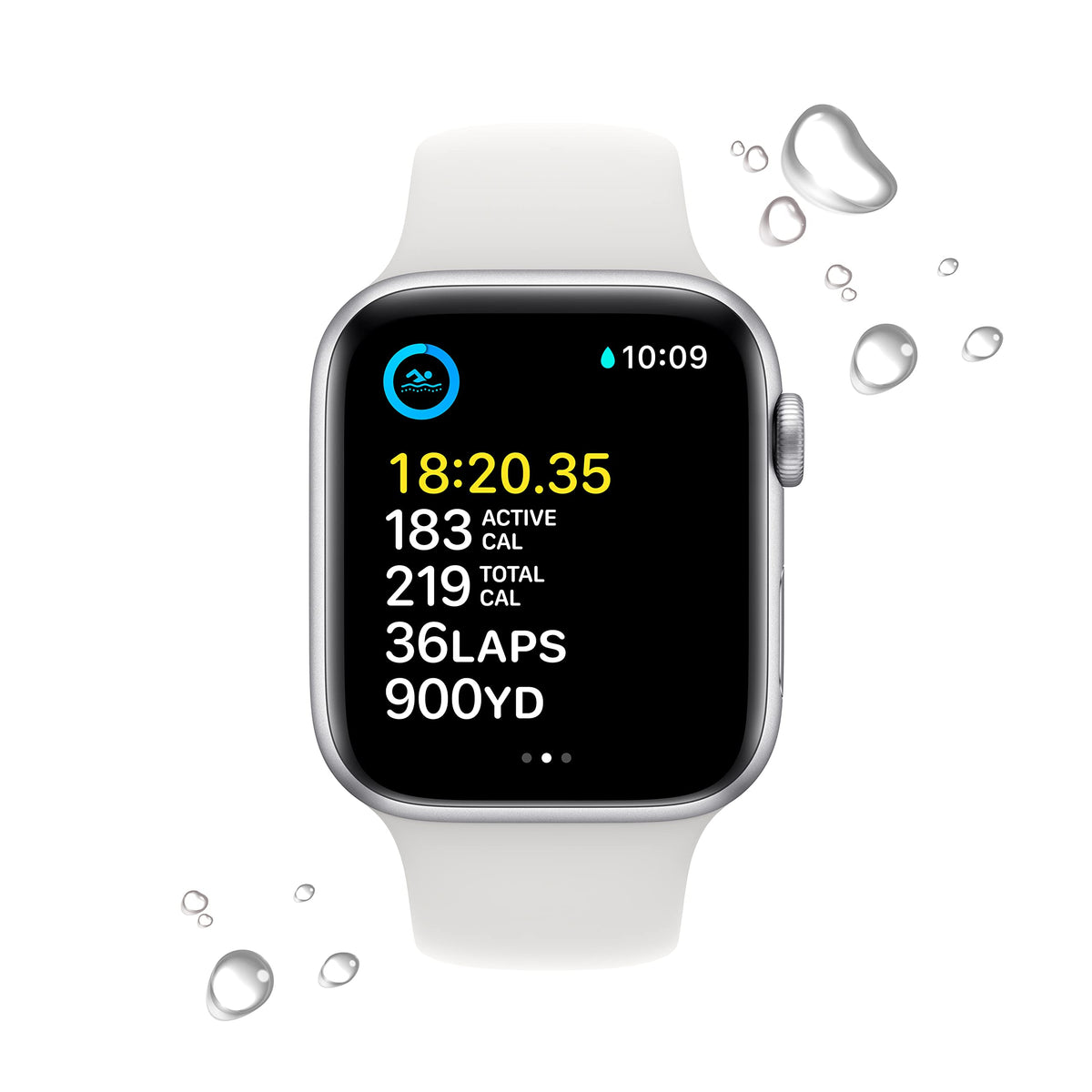 Apple Watch SE 2nd Gen (GPS) 44mm Aluminum Case with White Sport Band - S/M - Silver