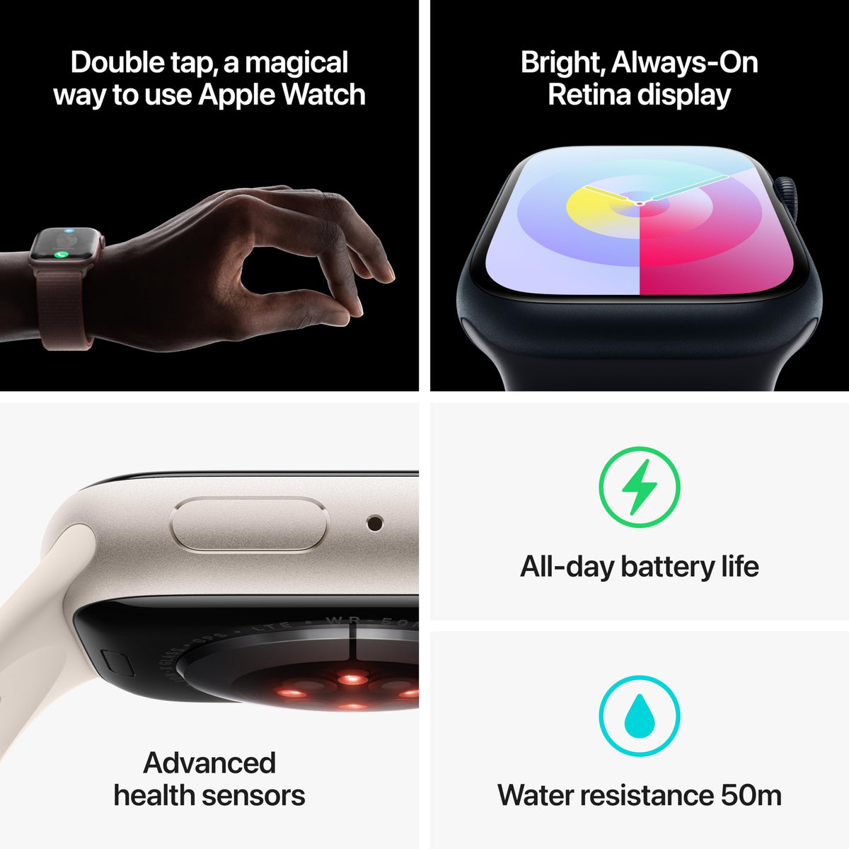 Apple Watch Series 9 (GPS + Cellular) 41mm Aluminum Case with Starlight Sport Band - M/L - Starlight - MRHP3LL/A