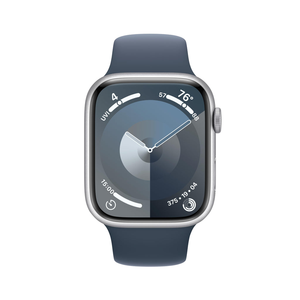 Apple Watch Series 9 (GPS + Cellular) 45mm Aluminum Case with Storm Blue Sport Band - M/L - Silver - MRMH3LL/A
