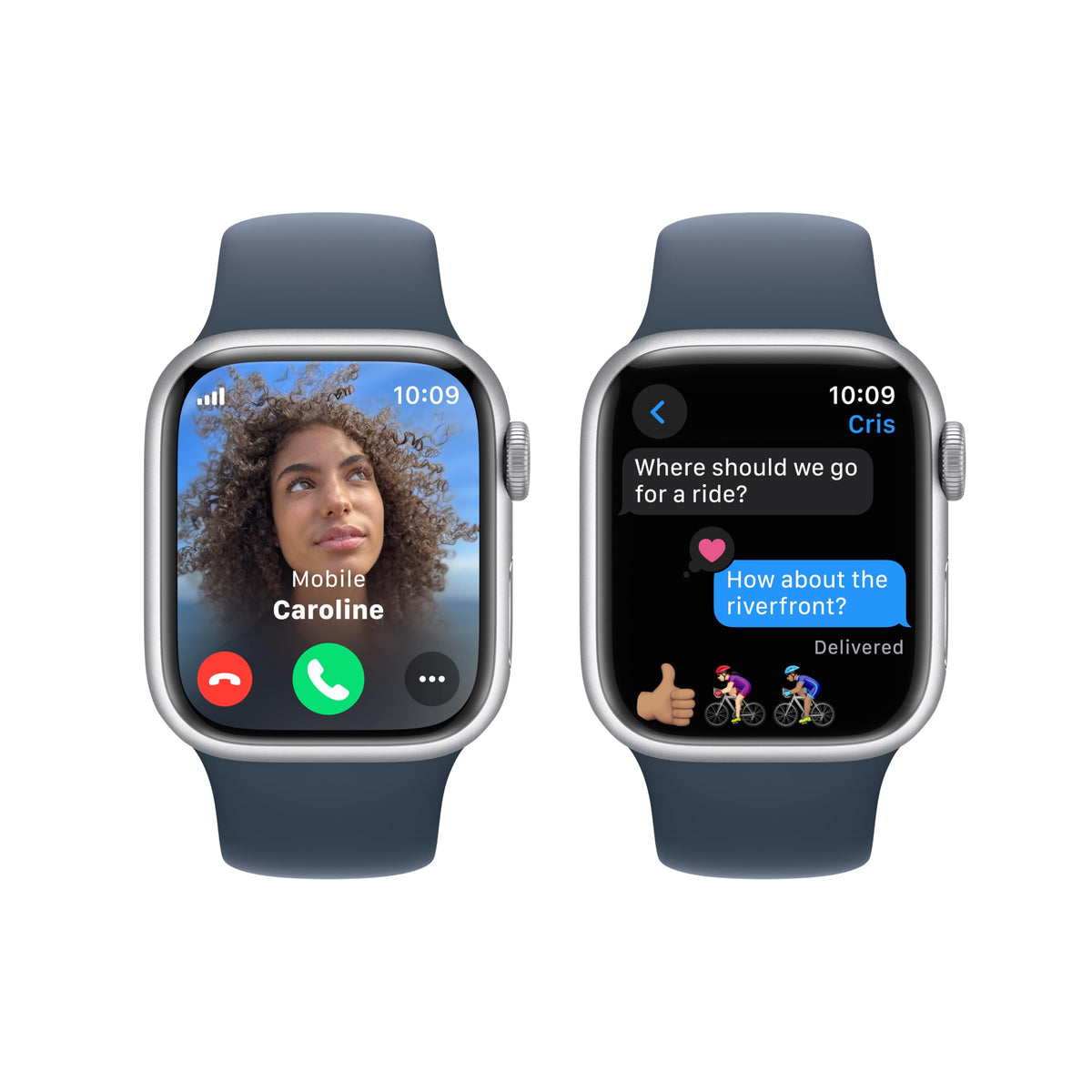 Apple Watch Series 9 (GPS + Cellular) 41mm Silver Aluminum Case with Storm Blue Band - M/L - MRHW3LL/A