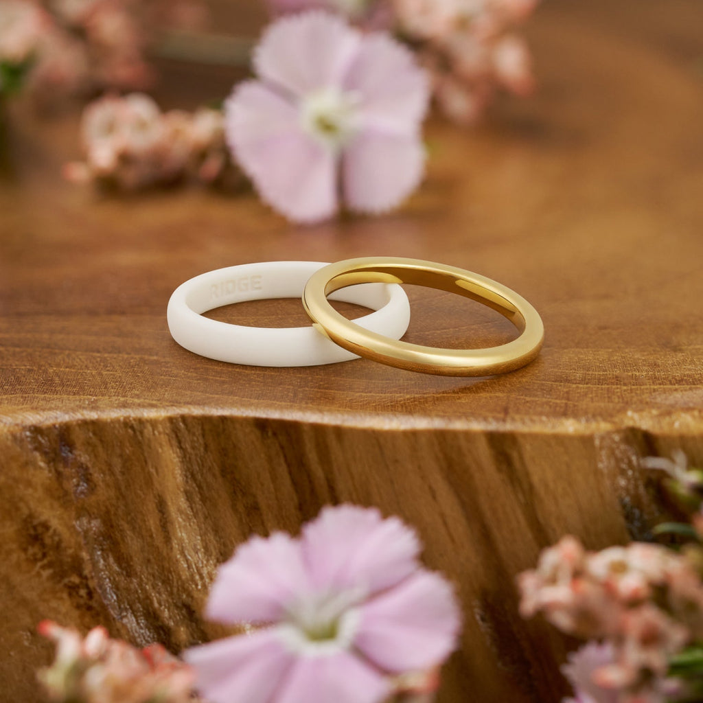 Ridge 2mm Rounded Ring Set - 14K Yellow Gold