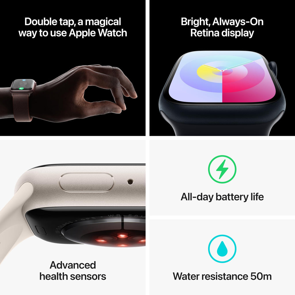 Apple Watch Series 9 (GPS) 41mm Aluminum Case with Starlight Sport- M/L - Starlight - MR8U3LL/A