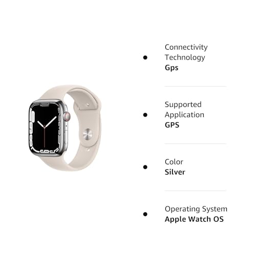 Apple Watch Series 7 (GPS + Cellular, 45MM) Silver Stainless Steel Case with Starlight Sport Band - MKJD3LL/A