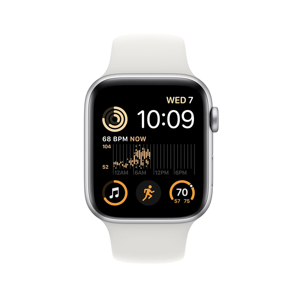 Apple Watch SE 2nd Gen (GPS) 44mm Aluminum Case with White Sport Band - S/M - Silver