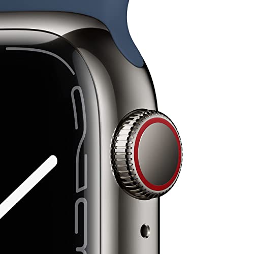 Apple Watch Series 7 (GPS + Cellular, 41MM) Graphite Stainless Steel Case with Abyss Blue Sport Band - MKHJ3LL/A